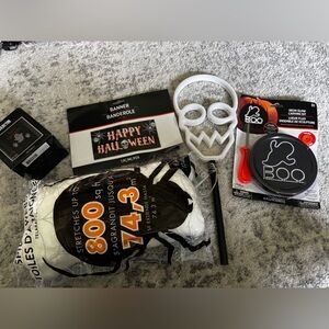 Halloween Decor Bundle Spider Webs, Projector, Banner, LED Sign, & Carving Kit